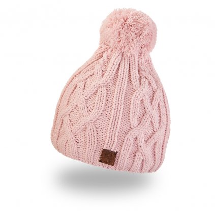 Beanie Strickmütze Zopfmuster mit Bommel Outlast® - hellrosa