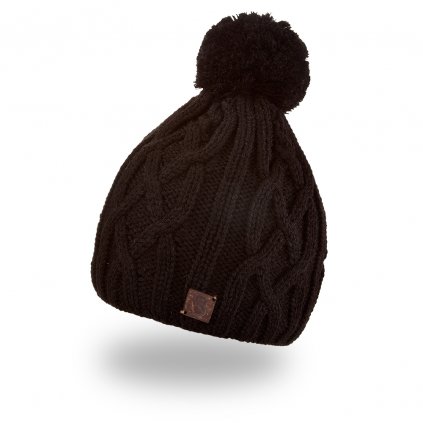 Beanie Strickmütze Zopfmuster mit Bommel Outlast® - schwarz