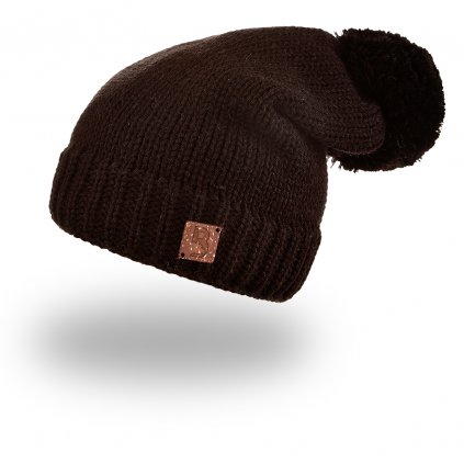 Beanie Strickmütze Zick Zack mit Bommel Outlast® - schwarz