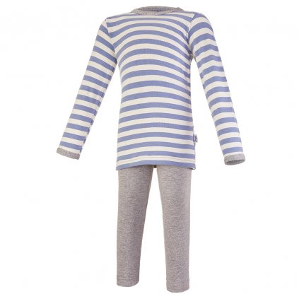 Pyjama lange Ärmel Outlast® - Streifen blau/grau meliert