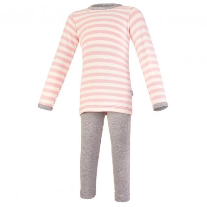 Pyjama lange Ärmel Outlast® - Streifen rosa/grau meliert
