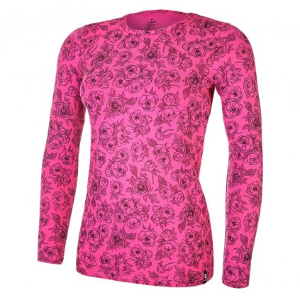 Damen T-Shirt lange Ärmel DRUCK Outlast® - rosa Pfingstrosen