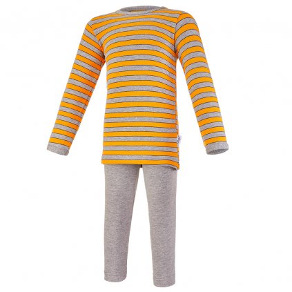 Pyjama lange Ärmel Outlast® - Streifen grau-orange/grau meliert