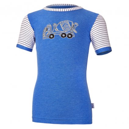 T-Shirt dünn kurzer Ärmel Motiv Streifen Outlast® - blau meliert/Streifen weißschwarz