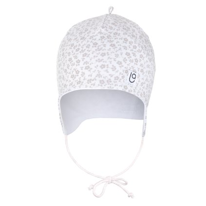 Babymütze zum Binden gefüttert Outlast® - Weiß Hellbraun Blüten/Weiß