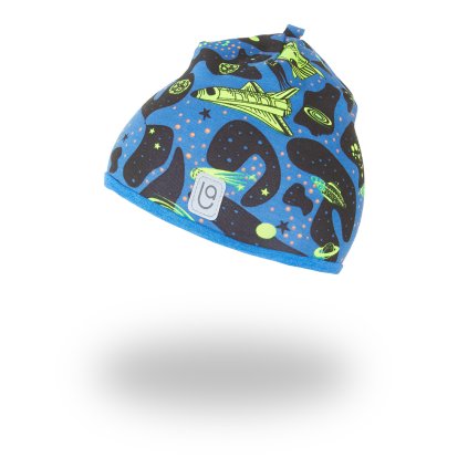 Beanie Mütze für Kinder gefüttert Outlast® - Raumschiffe/Blau meliert