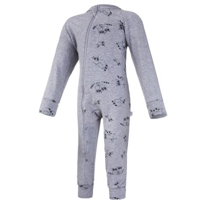 Kinderoverall lange Ärmel DRUCK Outlast® - Grau Meliert/Grau Meliert Waschbären