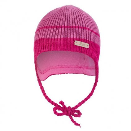 Mütze gestrickt schnürend LA Outlast® - rosa Streifen (Größe 1 | 36-38 cm)