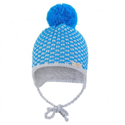 Mütze gestrickt schnürend LA mit Pompon Outlast® - blau