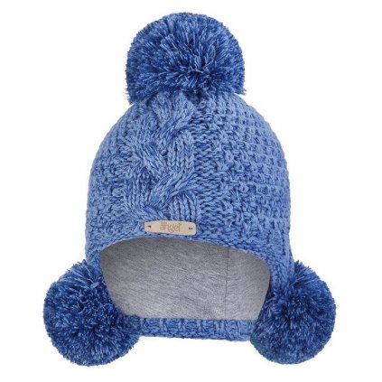 Mütze gestrickt 3 Pompons Outlast® - denim meliert (Größe 3 | 42-44 cm)