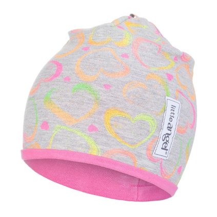Mütze gefüttert Outlast® - grau meliert neon Herz/dunkelrosa (Größe 1 | 36-38 cm)