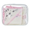 SET Badetuch, Handtuch, Waschlappen BAMBUS - natur rosa Katze