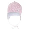 Gefütterte Baby Bindemütze  Outlast® - Altrosa Blüten/Weiß