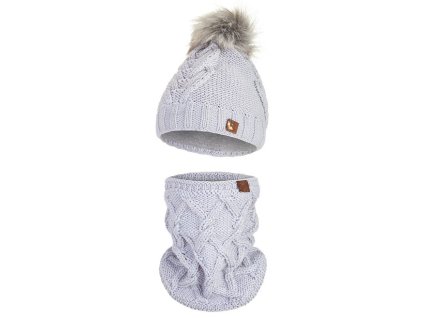 Set pletená čiapka s brmbolcom a nákrčník Outlast ® - sv.šedá (Veľkosť 5 | 49-53 cm)