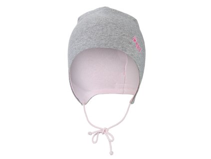 Čiapka zaväzovacia podšitá Outlast® - šedý melír/ružová baby (Veľkosť 1 | 36-38 cm)