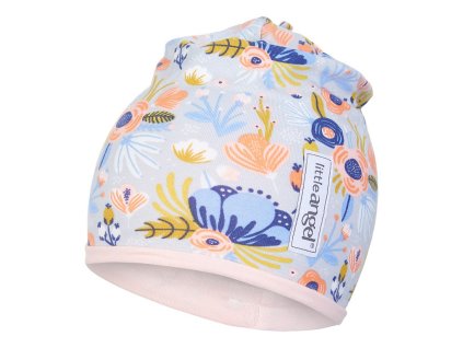 Čiapka podšitá BIO Outlast® - sv. šedé kvietky/sv. púdrová (Veľkosť 1 | 36-38 cm)