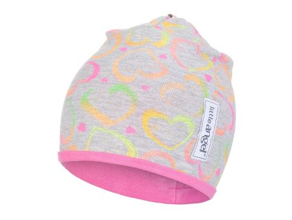 Čiapka podšitá Outlast® - šedý melír neon srdcia/tm. ružová (Veľkosť 1 | 36-38 cm)