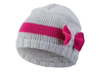 Čiapka pletená mašľa Outlast® - sv. šedá-ružová (Veľkosť 1 | 36-38 cm)