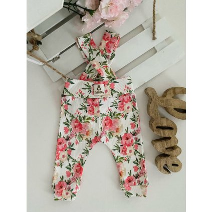 Žebrované legíny s traky a vysokým pasem "Květy"