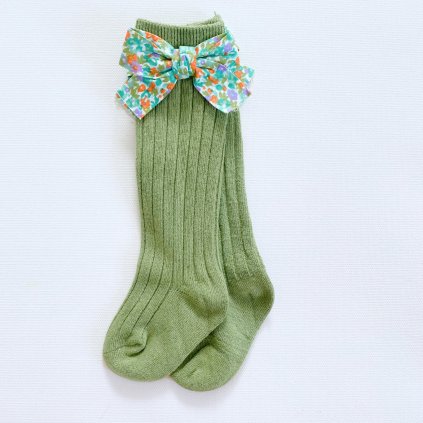 Dívčí podkolenky s mašlí zelené