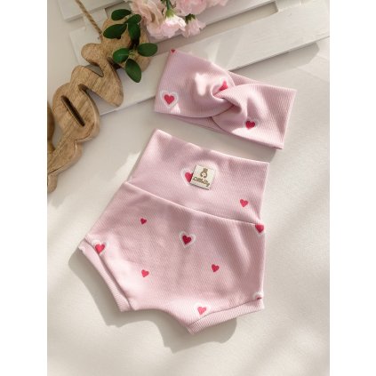 Žebrované kraťasy s vysokým pasem "Srdíčka"