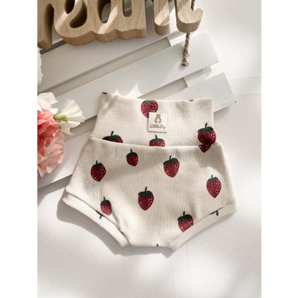 Žebrované kraťasy s vysokým pasem "Jahůdky"