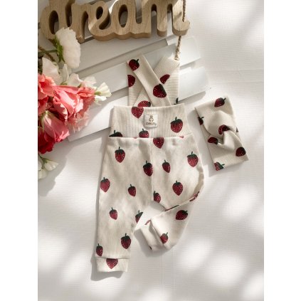 Žebrované legíny s traky  "Jahůdky"