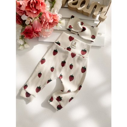 Žebrované legíny vysokým pasem "Jahůdky"