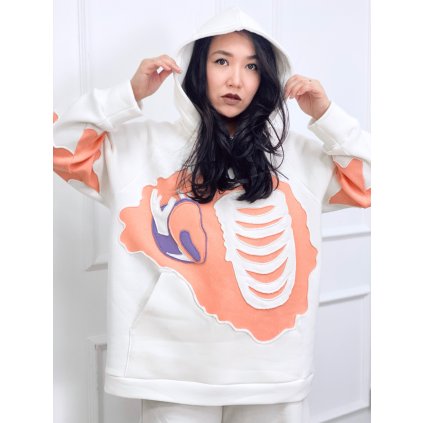 Mikina s kapucí kostra broskev