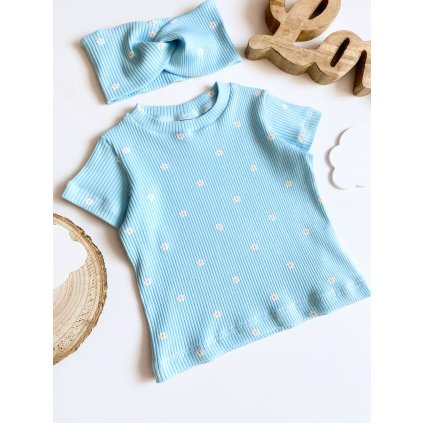 Žebrované nebeské tričko “Malé kopretinky”