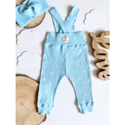 Žebrované nebeské legíny s traky “Malé kopretinky”