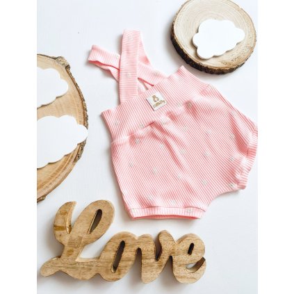 Žebrované růžové kraťasy s traky "Malé kopretinky "