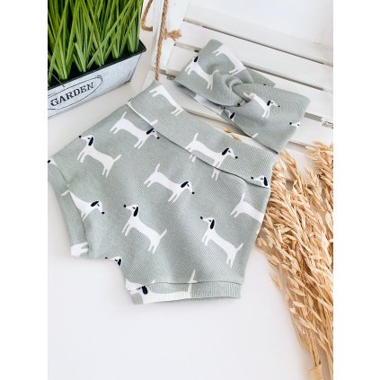 Žebrované kraťasy s vysokým pasem "Pejsky"