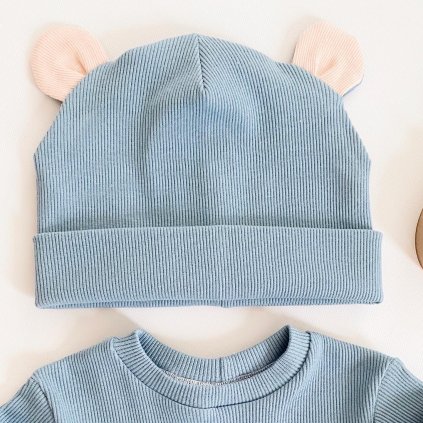 Čepice modrá žebrovaná "Medvídek"