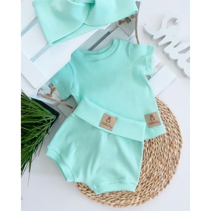 Žebrované kraťasy s vysokým pasem mentolové