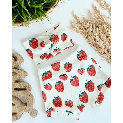 Žebrované kraťasy s vysokým pasem "Jahody"