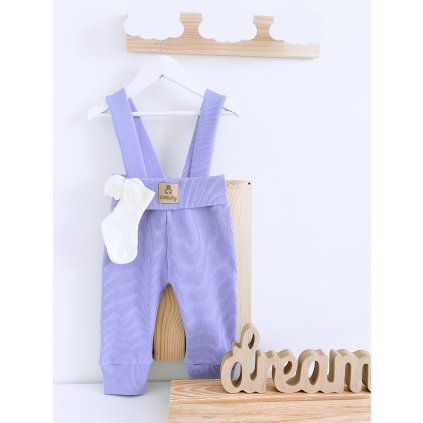 Žebrované legíny s traky a vysokým pasem lila