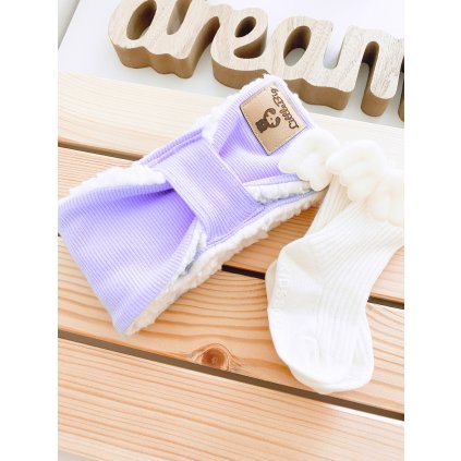 Šála z žebrovaného úpletu a beránkem lila