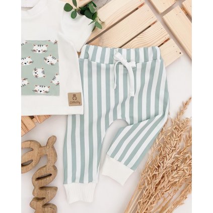 Tepláky pruhované mentolové