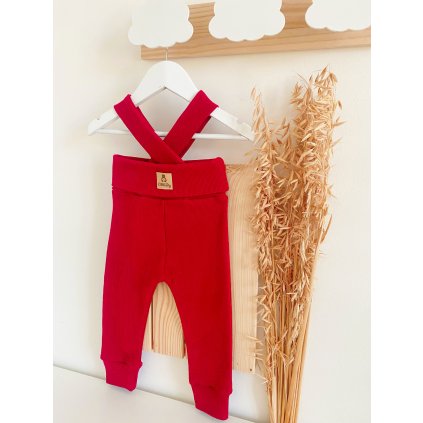 Žebrované červené legíny s traky