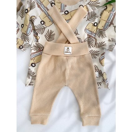 Žebrované krémové legíny s traky