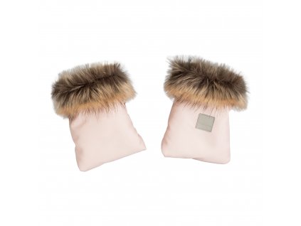 Rukavice na kočárek s kožešinou pink powder