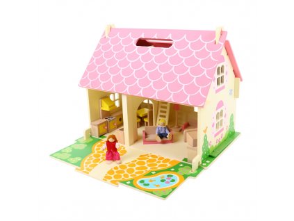 Bigjigs Toys Přenosný dřevěný domeček pro panenky