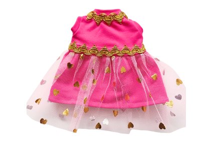 Oblečenie pre psíkov- ružové šaty s tylovou sukňou Little Fantasy so zlatými detailami