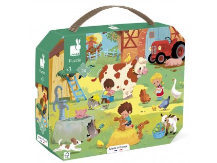 Puzzle Deň na farme v kufríku 24 ks Janod littlefantasy