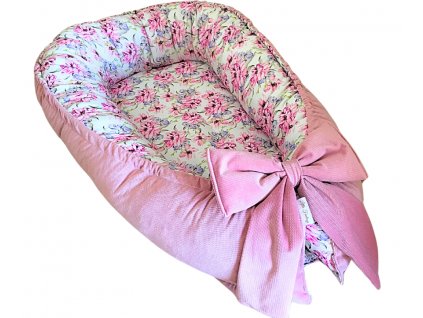 Hniezdo pre bábätko ružové s kvetmi Frézia Little FantasyliZavinovačky s Retro viazaním (2)