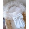 Zavinovačka na krst biela s vyšívanou čipkou a veľkou mašľou s perličkami Little Fantasy