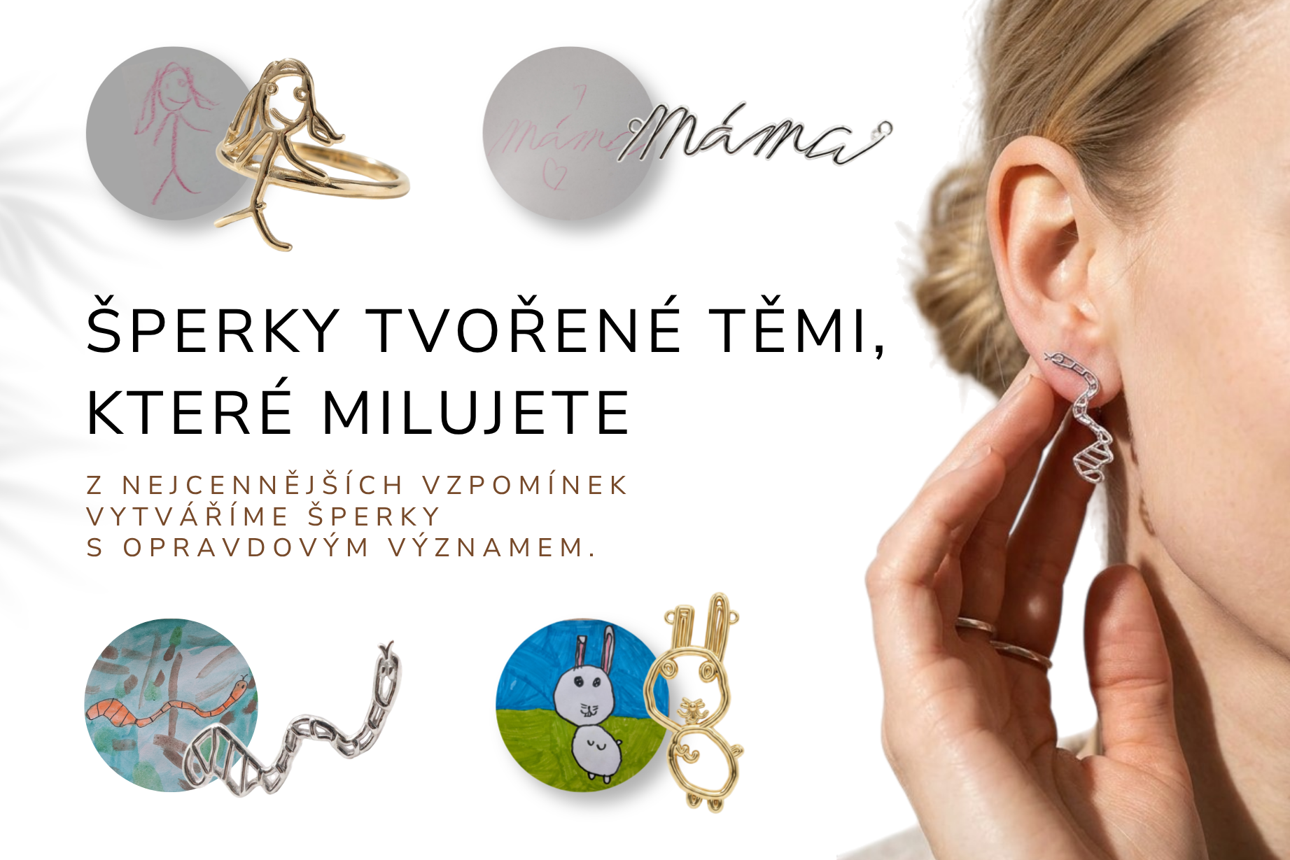 Šperky na míru dětská kresba text Little gold line
