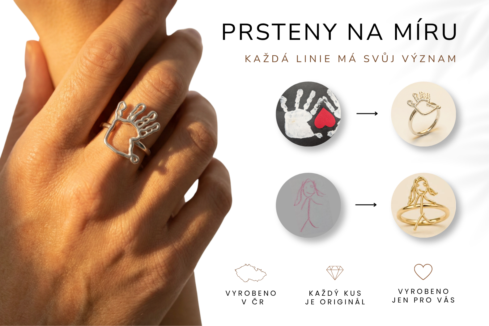 Prsteny na míru personifikované šperky z kresby Little gold line