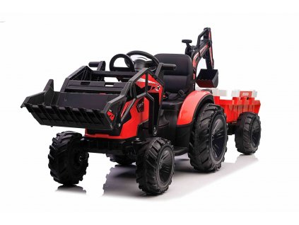 Elektrický traktor TOP-WORKER 12V s naberačkami a prívesom, Jednomiestne, červené